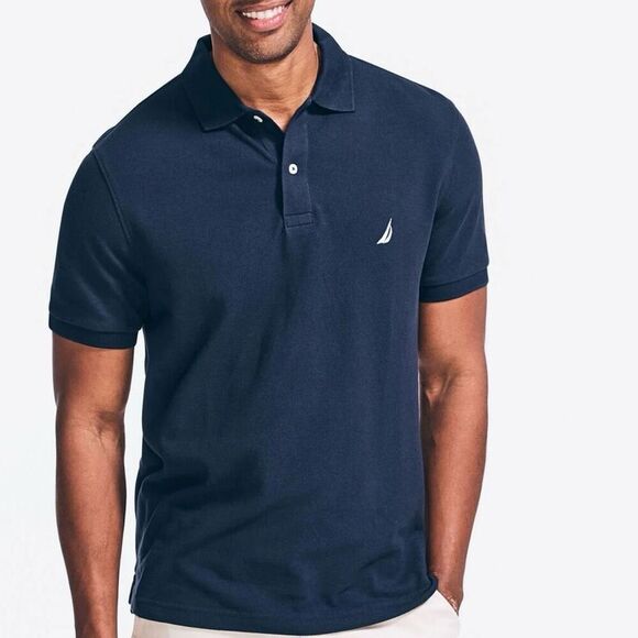 Nautica Navy Blue Short Sleeve Slim Fit Deck Polo Men’s Large - Picture 1 of 11
